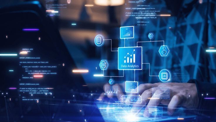 Business professionals discussing technologies, shown on a tablet in an office setting.