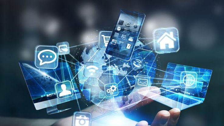 Business professionals discussing technologies, shown on a tablet in an office setting.